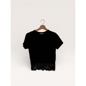 Zara Black Cropped Lace Hem Top